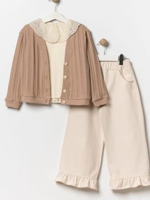 Παιδικό Σετ 3Τμχ Για Κορίτσι 4-8  Χρονών Εκρού - Καφέ