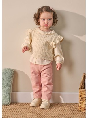 Βρεφικό Σετ 2Τμχ Για Κορίτσι 9-36 Μηνών Εκρού - Ροζ