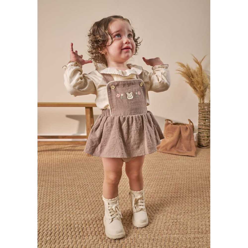 Βρεφικό Φόρεμα Μουσελίνα 6-24 Μηνών Καφέ