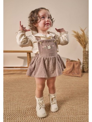 Βρεφικό Φόρεμα Μουσελίνα 6-24 Μηνών Καφέ