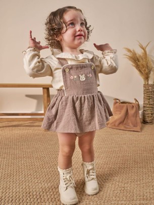 Βρεφικό Φόρεμα Μουσελίνα 6-24 Μηνών Καφέ