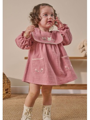 Βρεφικό Φόρεμα Μουσελίνα 6-36 Μηνών Ροζ