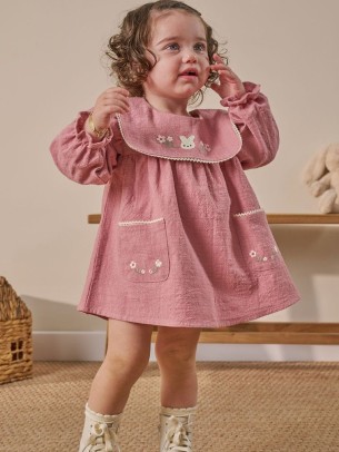 Βρεφικό Φόρεμα Μουσελίνα 6-36 Μηνών Ροζ