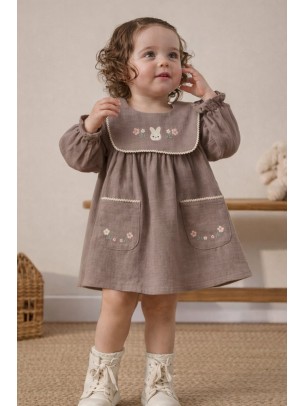 Βρεφικό Φόρεμα Μουσελίνα 6-36 Μηνών Καφέ