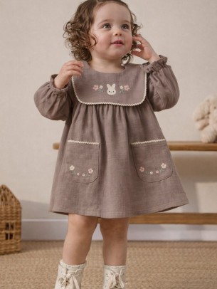 Βρεφικό Φόρεμα Μουσελίνα 6-36 Μηνών Καφέ