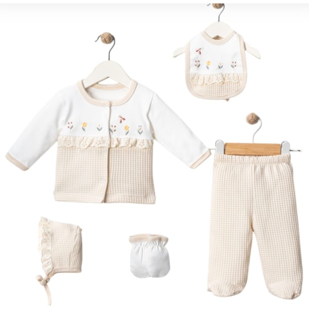 Σετ Νεογέννητο 5Τμχ Για Κορίτσι  0-3 Μηνών Εκρού