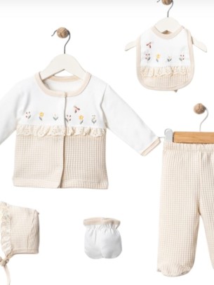 Σετ Νεογέννητο 5Τμχ Για Κορίτσι  0-3 Μηνών Εκρού