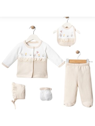 Σετ Νεογέννητο 5Τμχ Για Κορίτσι  0-3 Μηνών Εκρού