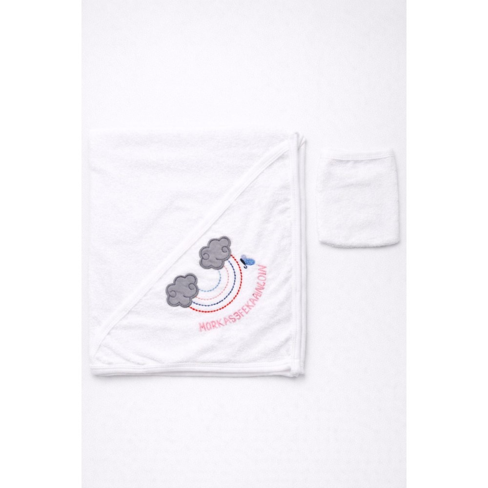 Βρεφική Πετσέτα Μπάνιου Για Κορίτσι Λευκό - Ροζ