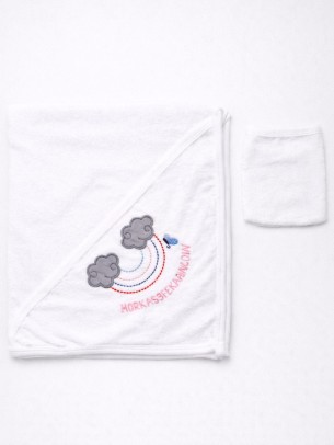 Βρεφική Πετσέτα Μπάνιου Για Κορίτσι Λευκό - Ροζ