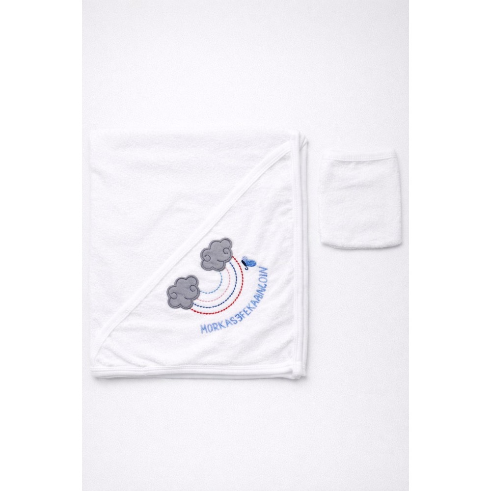 Βρεφική Πετσέτα Μπάνιου Για Αγόρι Λευκό-Μπλε