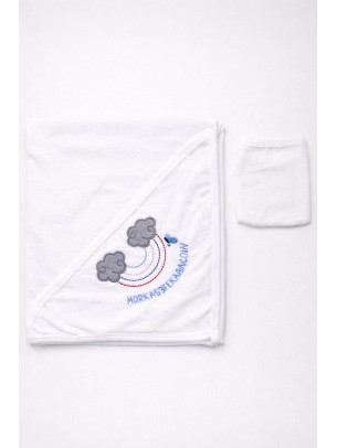 Βρεφική Πετσέτα Μπάνιου Για Αγόρι Λευκό-Μπλε