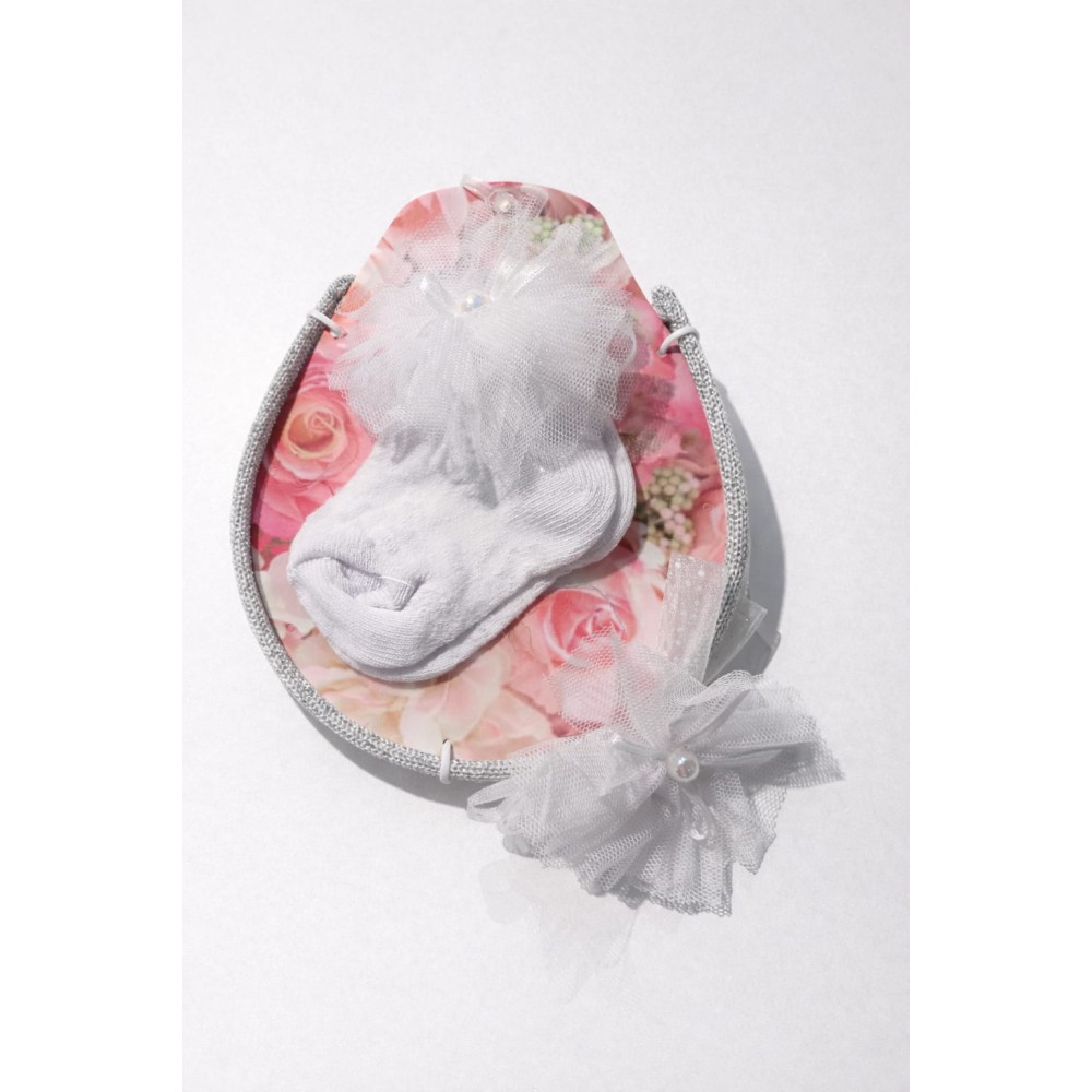 Βρεφική Κάλτσα Σετ με Στέκα 0-6 Μηνών Λευκό