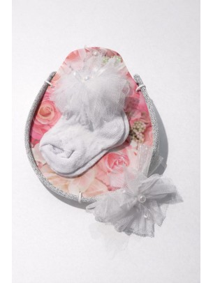 Βρεφική Κάλτσα Σετ με Στέκα 0-6 Μηνών Λευκό