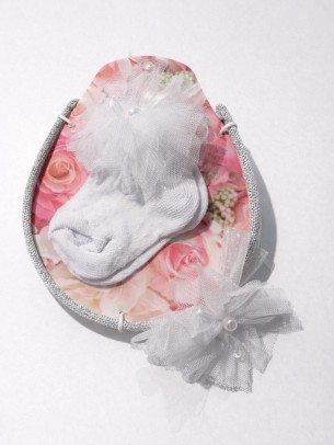 Βρεφική Κάλτσα Σετ με Στέκα 0-6 Μηνών Λευκό