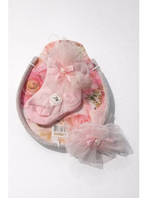 Βρεφική Κάλτσα Σετ με Στέκα 0-6 Μηνών Ροζ