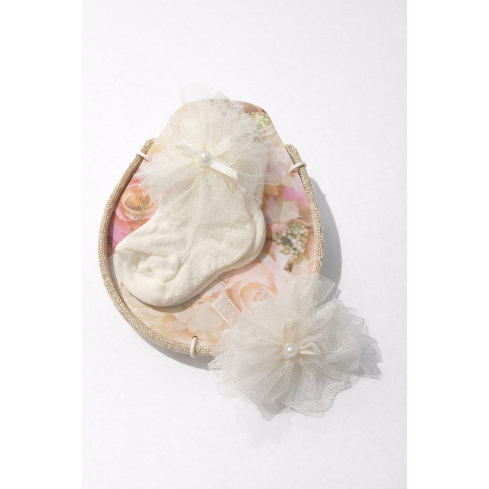 Βρεφική Κάλτσα Σετ με Στέκα 0-6 Μηνών Εκρού