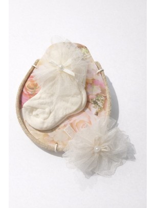 Βρεφική Κάλτσα Σετ με Στέκα 0-6 Μηνών Εκρού