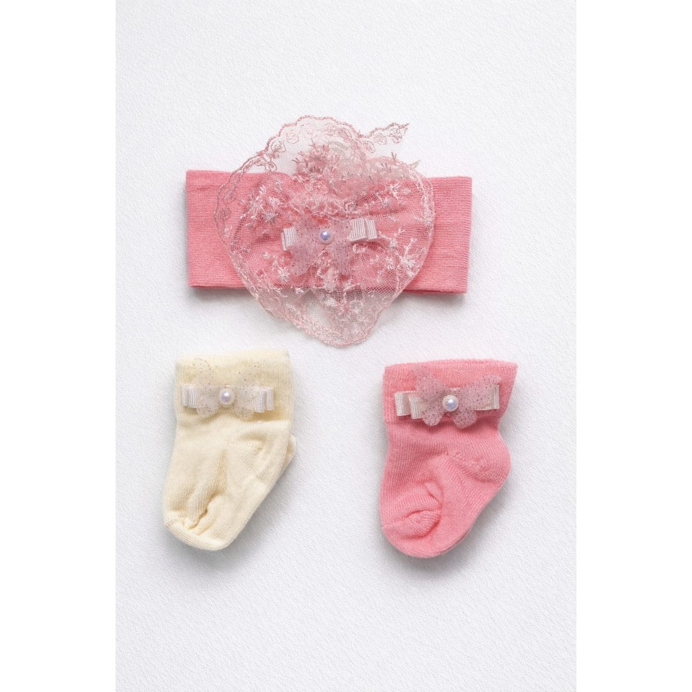 Βρεφικές Κάλτσες  Σετ 2Τμχ Κάλτσες και Στέκα Ροζ