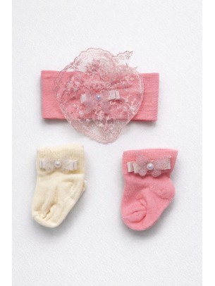 Βρεφικές Κάλτσες  Σετ 2Τμχ Κάλτσες και Στέκα Ροζ