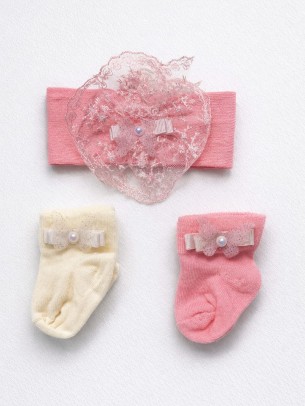 Βρεφικές Κάλτσες  Σετ 2Τμχ Κάλτσες και Στέκα Ροζ