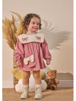 Βρεφικό Φόρεμα Μουσελίνα 6-36 Μηνών Πούδρα