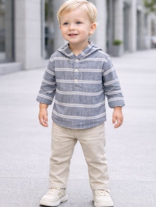 Βρεφικό Πουκάμισο Για Αγόρι 6-36 Μηνών Σκούρο Μπλε