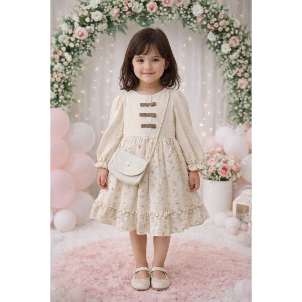 Παιδικό Φόρεμα  Λινό Μουσελίνα 2-5 Χρονών Εκρού