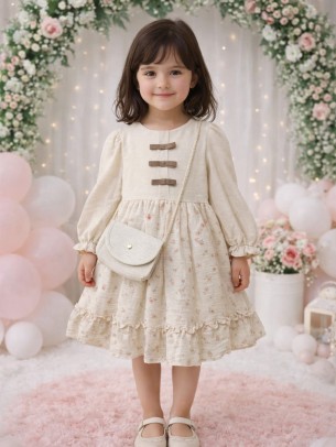 Παιδικό Φόρεμα  Λινό Μουσελίνα 2-5 Χρονών Εκρού
