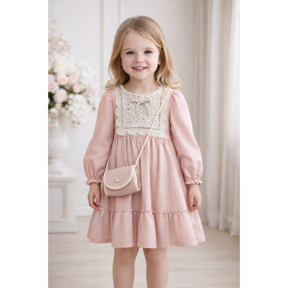 Παιδικό Φόρεμα Μουσελίνα 2-5 Χρονών Πούδρα