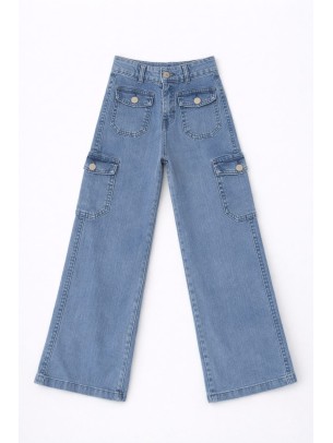 Παιδικό Παντελόνι Τζιν Για Κορίτσι 5-8 Χρονών Μπλε