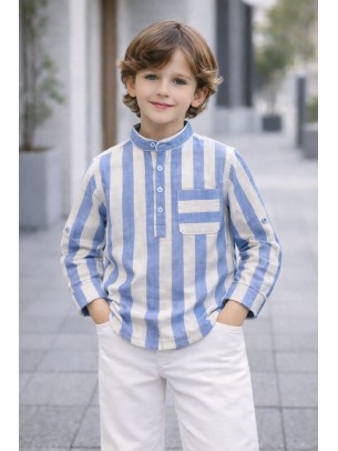 Παιδικό Πουκάμισο Για Αγόρι 3-8 Χρονών Μπλε-Λευκό
