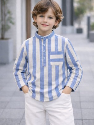 Παιδικό Πουκάμισο Για Αγόρι 3-8 Χρονών Μπλε-Λευκό