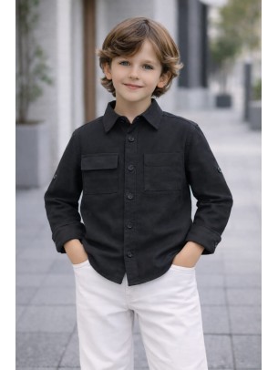 Παιδικό Πουκάμισο Για Αγόρι 3-8 Χρονών Μαύρο
