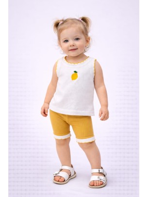 Bρεφικό Σετ Για Κορίτσι 6-24 Μηνών Λευκό - Μουσταρδί