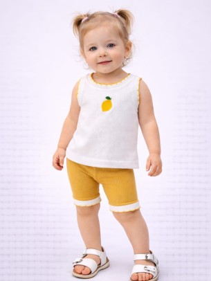 Bρεφικό Σετ Για Κορίτσι 6-24 Μηνών Λευκό - Μουσταρδί