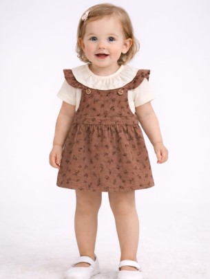 Βρεφικό Σαλοπέτα Φόρεμα 3-12 Μηνών Καφέ