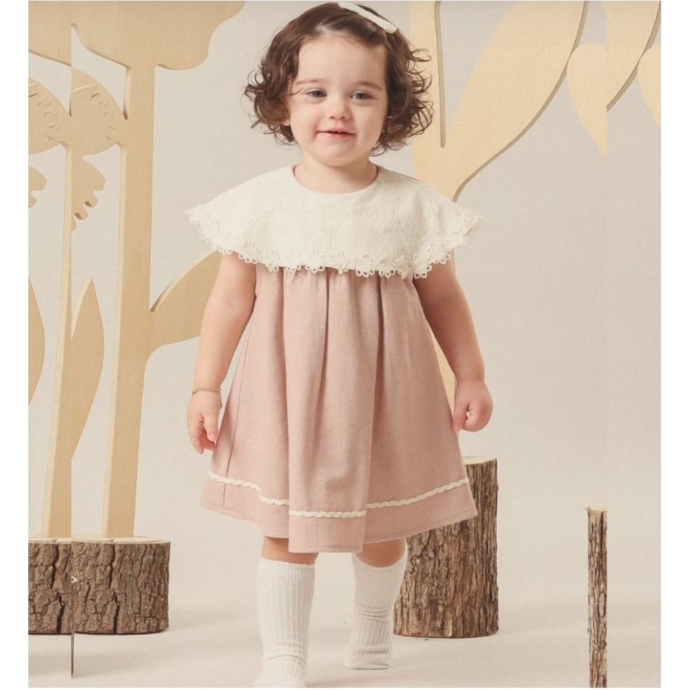 Βρεφικό Φόρεμα 9-24 Μηνών Πούδρα