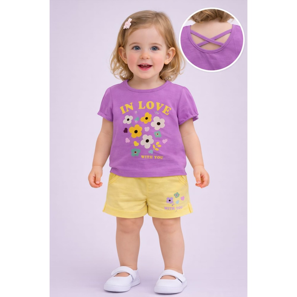 Βρεφικό Σετ Για Κορίτσι 6-36 Μηνών Σκούρο Ροζ-Κίτρινο