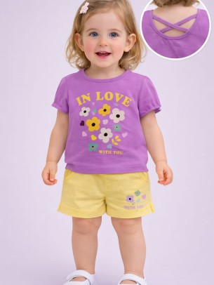 Βρεφικό Σετ Για Κορίτσι 6-36 Μηνών Σκούρο Ροζ-Κίτρινο