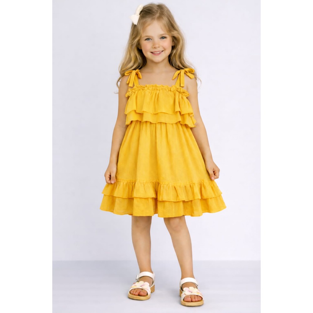 Παιδικό Φόρεμα 3-8 Χρονών Μουσταρδί