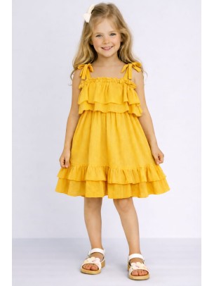 Παιδικό Φόρεμα 3-8 Χρονών Μουσταρδί