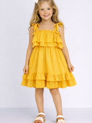 Παιδικό Φόρεμα 3-8 Χρονών Μουσταρδί