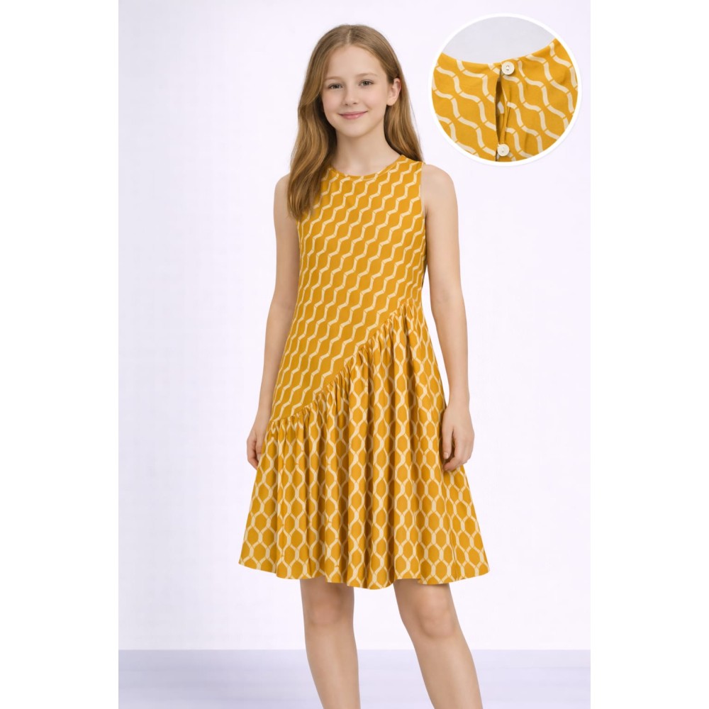 Παιδικό Φόρεμα 8-14 Χρονών Μουσταρδί