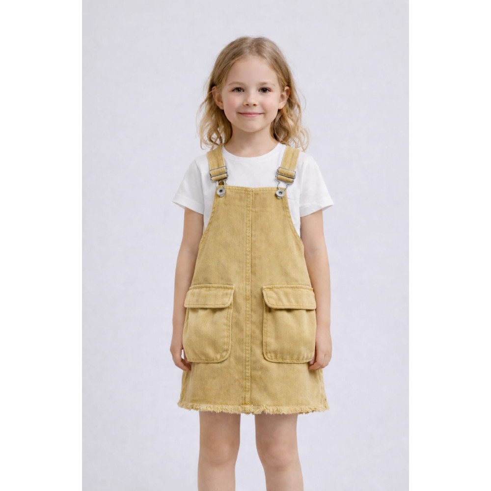 Παιδικό  Τζιν Φόρεμα Σαλοπέτα  3-8 Χρονών Χρώμα Πέτρας 