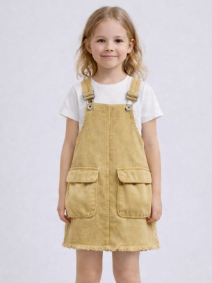 Παιδικό  Τζιν Φόρεμα Σαλοπέτα  3-8 Χρονών Χρώμα Πέτρας 