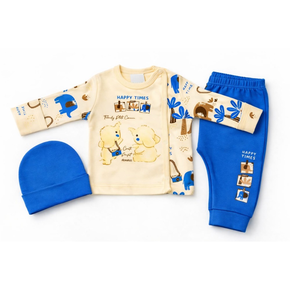 Σετ Νεογέννητο 3Τμχ Για Αγόρι  0-3 Μηνών Μπλε