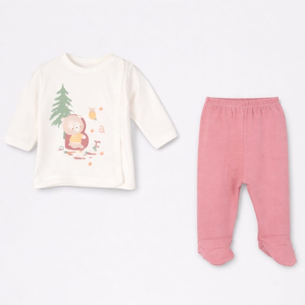 Σετ Νεογέννητο 2Τμχ Για Κορίτσι  0-3 Μηνών Λευκό-Ροζ