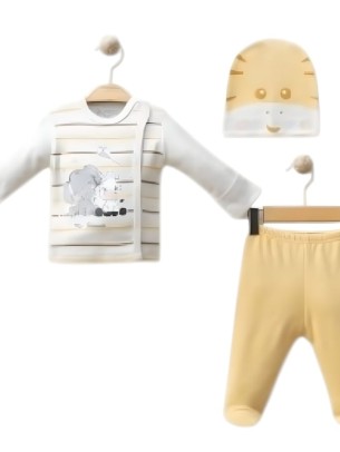 Σετ Νεογέννητο 3Τμχ Για Αγόρι  0-3 Μηνών Μουσταρδί