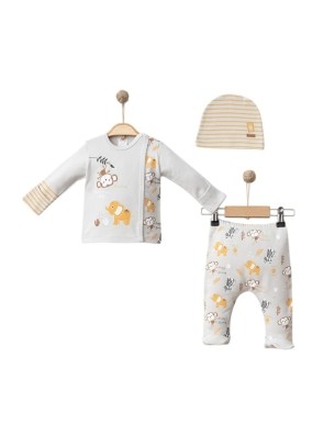 Σετ Νεογέννητο 3Τμχ Για Αγόρι  0-3 Μηνών Γκρι - Μουσταρδί